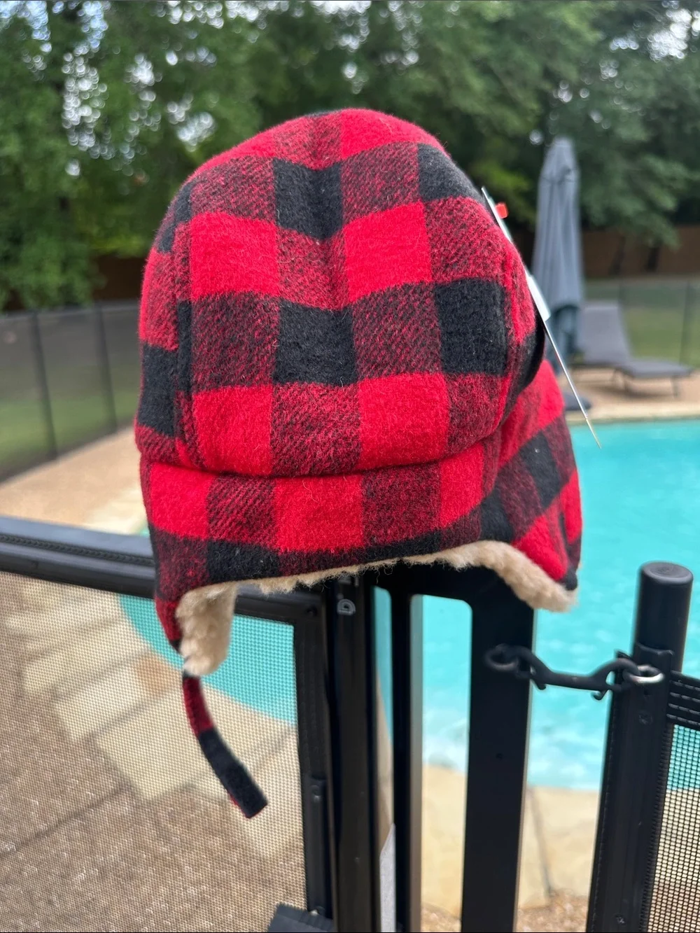 Cat & Jack Red and Black Plaid Sherpa Trapper Hat